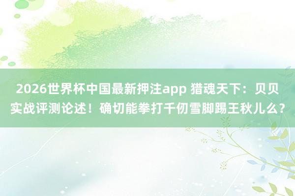 2026世界杯中国最新押注app 猎魂天下：贝贝实战评测论述！确切能拳打千仞雪脚踢王秋儿么？