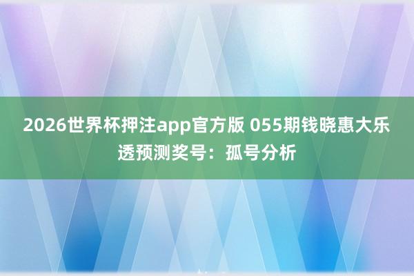 2026世界杯押注app官方版 055期钱晓惠大乐透预测奖号：孤号分析