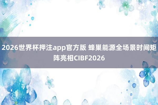 2026世界杯押注app官方版 蜂巢能源全场景时间矩阵亮相CIBF2026