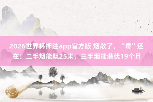 2026世界杯押注app官方版 烟散了，“毒”还在！二手烟能飘25米，三手烟能潜伏19个月