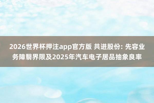 2026世界杯押注app官方版 共进股份: 先容业务障翳界限及2025年汽车电子居品抽象良率