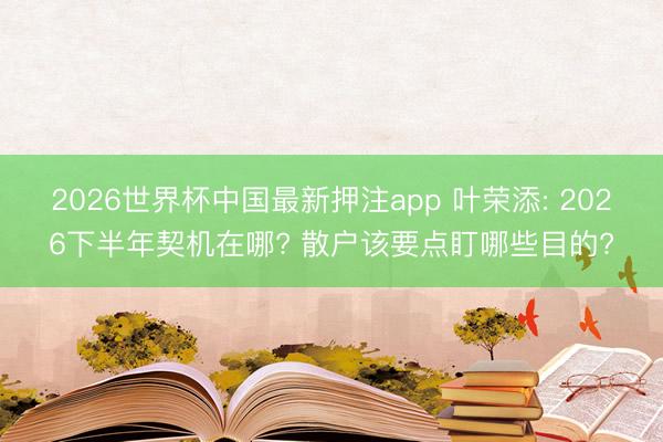 2026世界杯中国最新押注app 叶荣添: 2026下半年契机在哪? 散户该要点盯哪些目的?