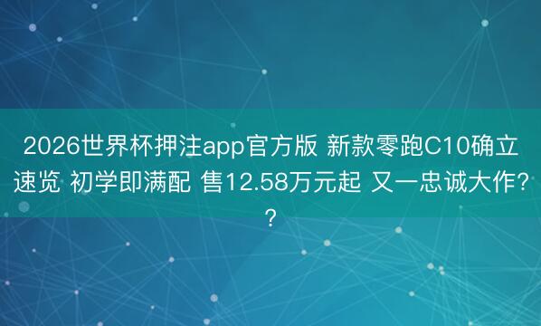 2026世界杯押注app官方版 新款零跑C10确立速览 初学即满配 售12.58万元起 又一忠诚大作?